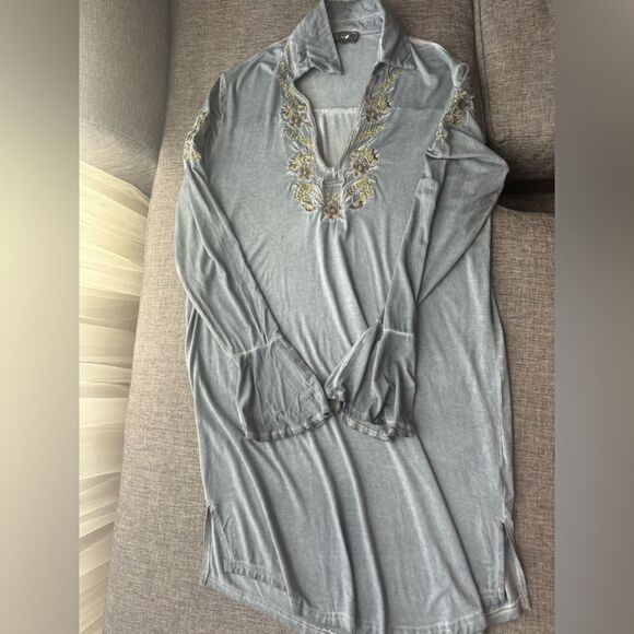 POL Dress Blue Long Sleeve Embroidered Boho Tunic Size Large - Picture 8 of 14